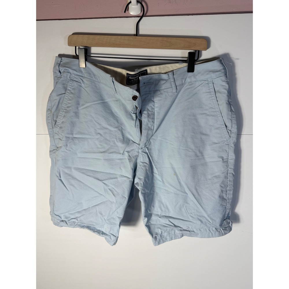 Abercrombie & Fitch Mens Chino Shorts Light Blue Stretch Flat Front Size 36